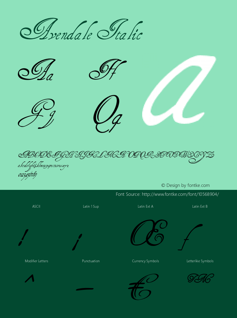 Avendale Italic Version 1.000 Font Sample