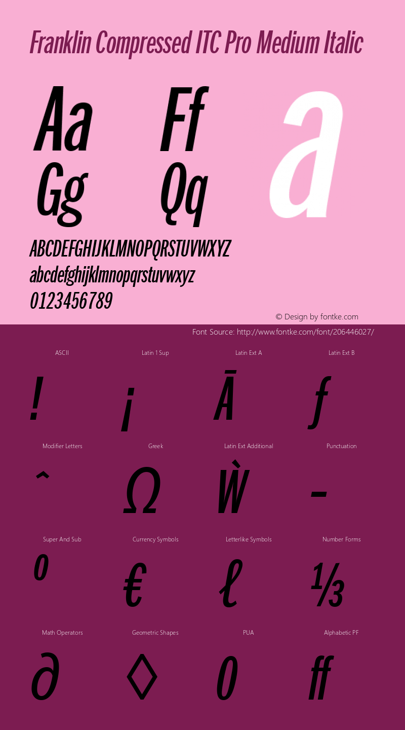 Franklin Compressed ITC Pro Medium Italic Version 1.01图片样张