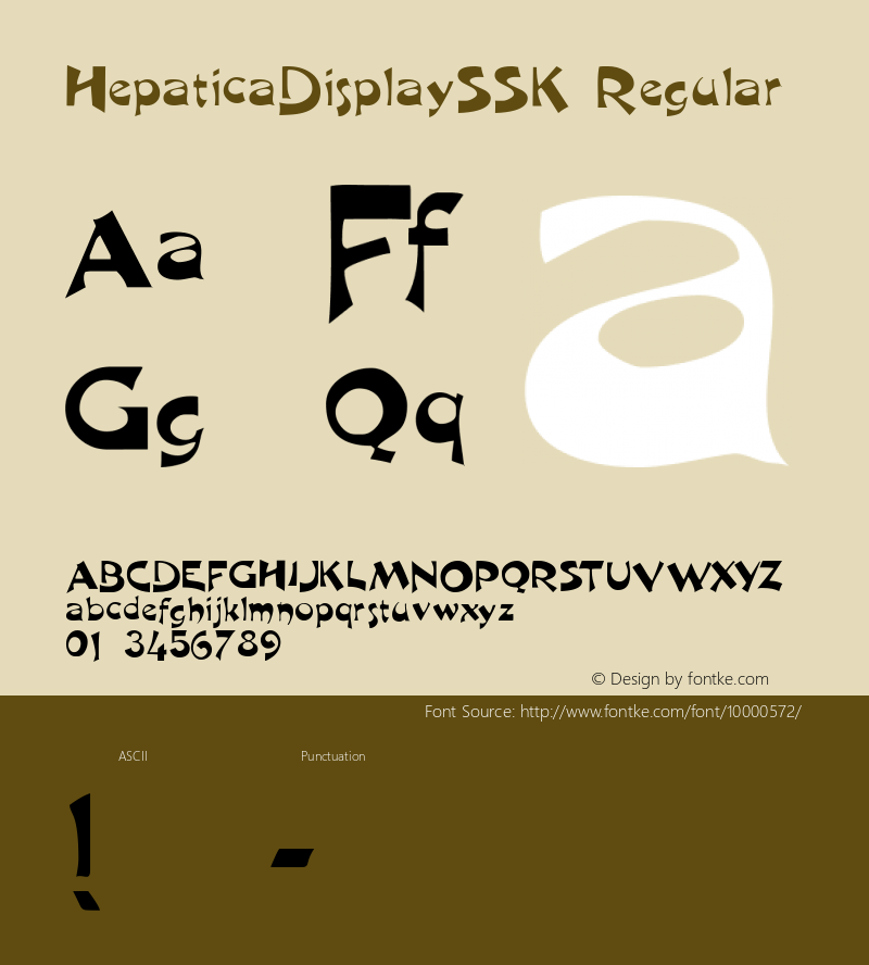 HepaticaDisplaySSK Regular Macromedia Fontographer 4.1 8/11/95 Font Sample