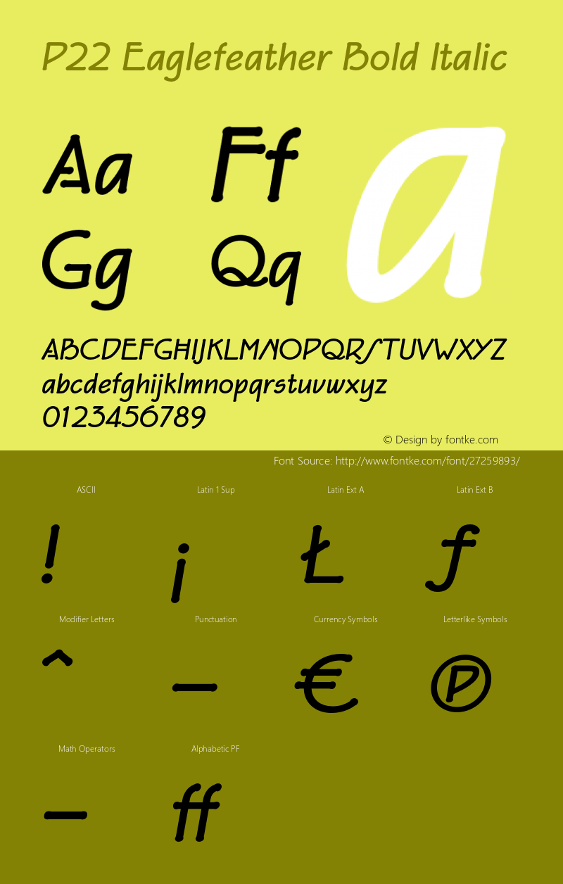 P22Eaglefeather-BdIt Version 2.002 Font Sample