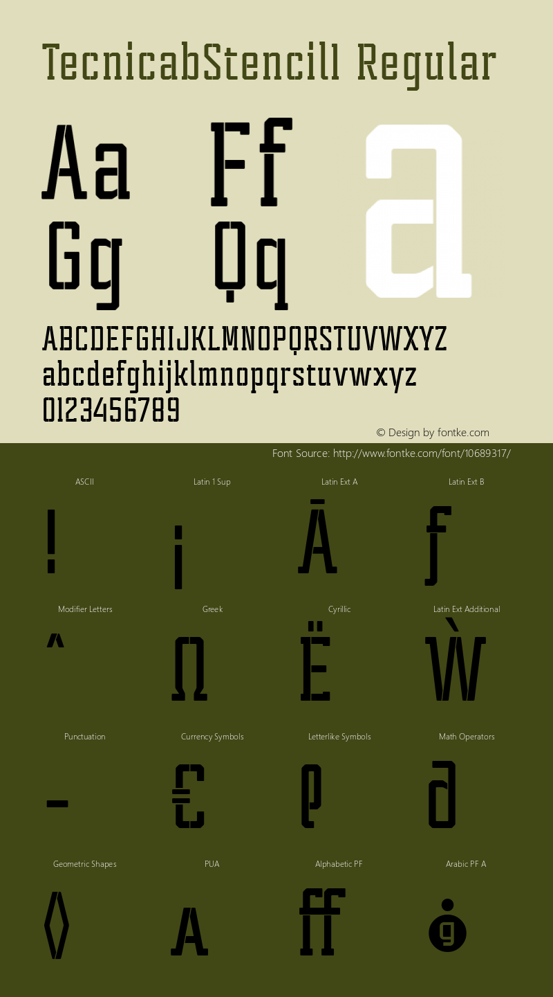 TecnicabStencil1 Regular Version 001.001 ;com.myfonts.easy.graviton.tecnica-slab-stencil.1-bd.wfkit2.version.4hJJ Font Sample