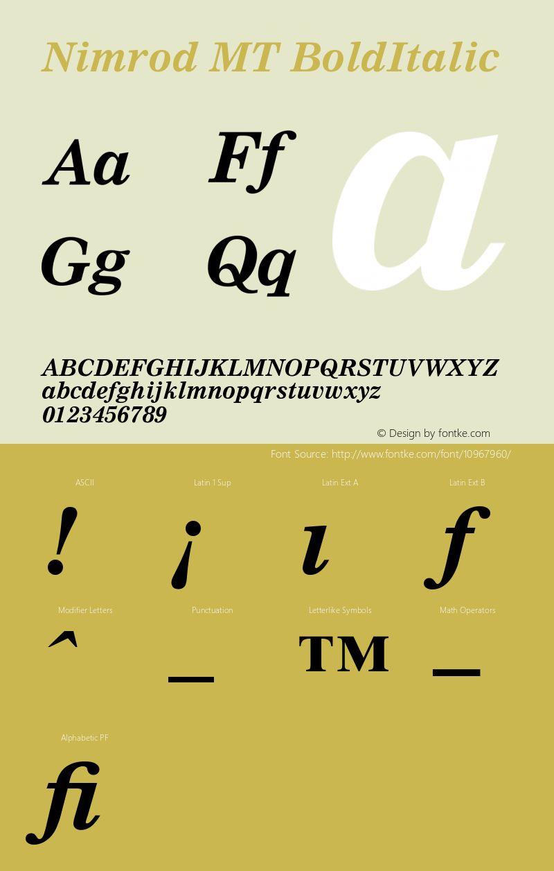 Nimrod MT BoldItalic Version 001.003 Font Sample