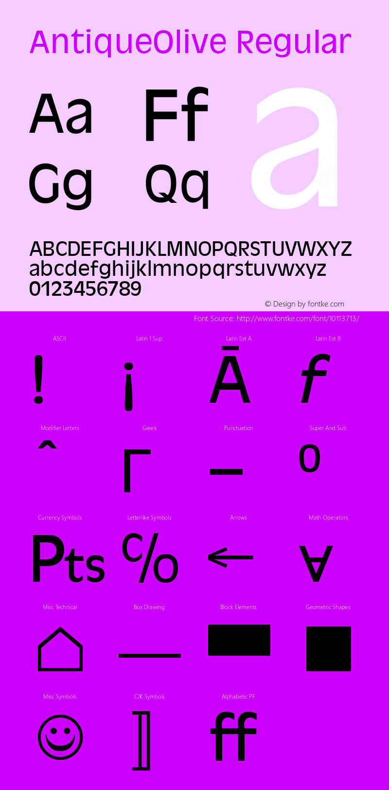 AntiqueOlive Regular Version 1.05 Font Sample