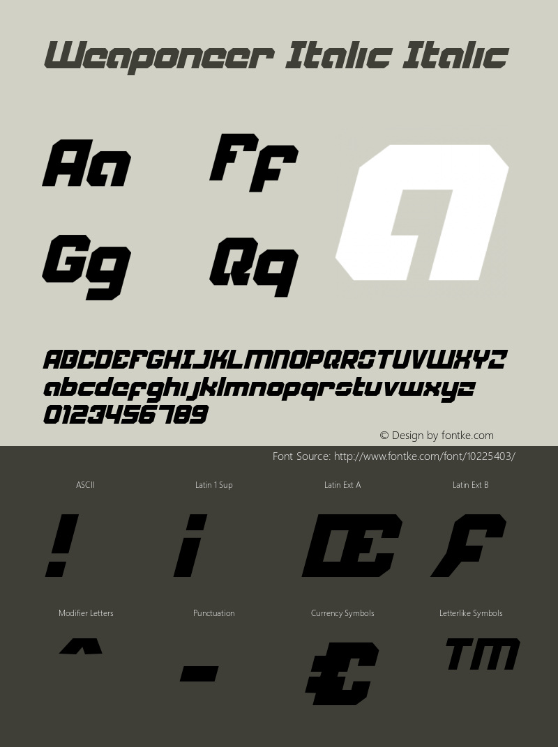 Weaponeer Italic Italic 001.000 Font Sample