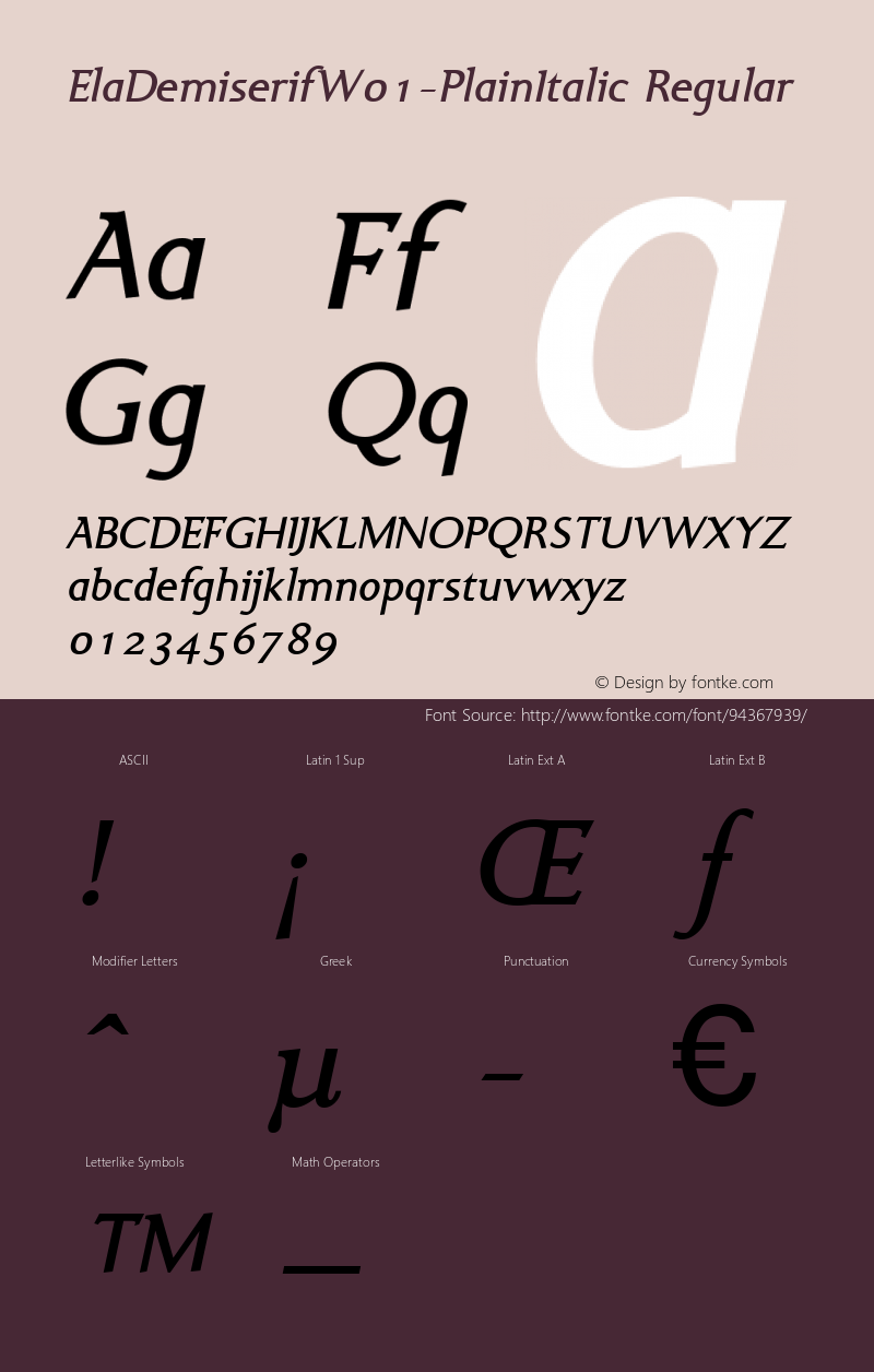 Ela Demiserif W01 Plain Italic Version 1.1 Font Sample