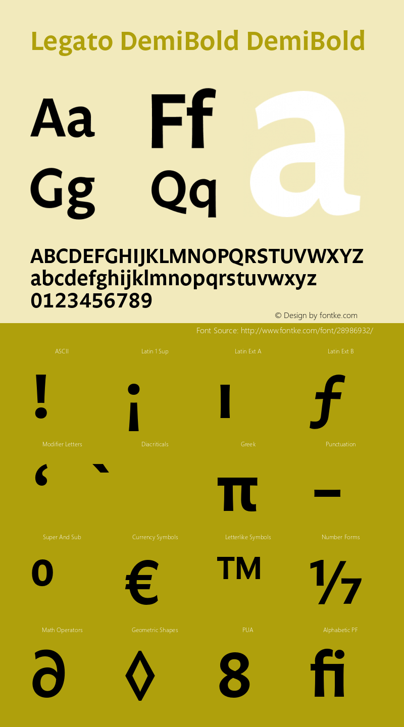 LegatoDemiBold Version 7.504 Font Sample