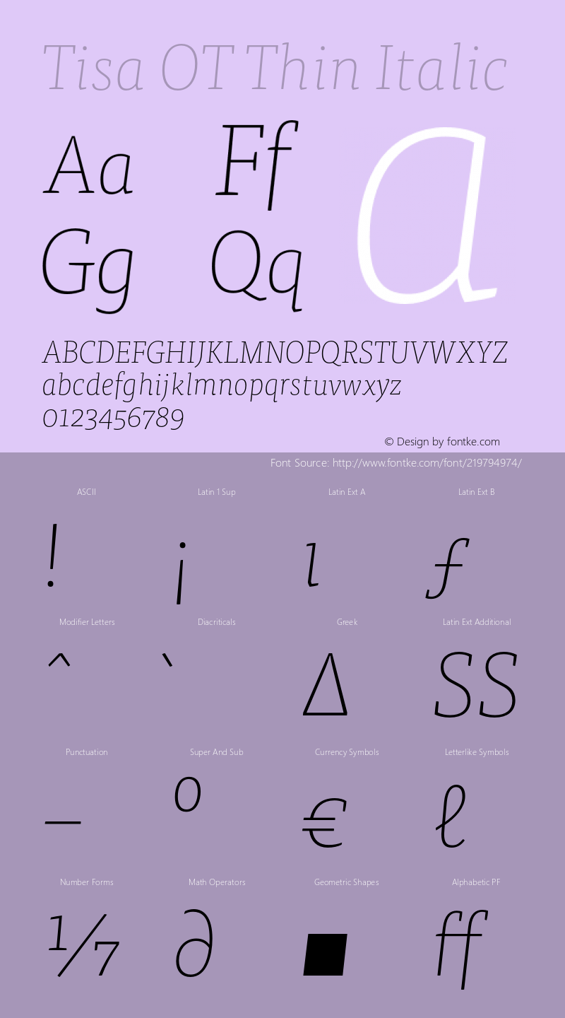 Tisa OT Thin Italic Version 7.600, build 1027, FoPs, FL 5.04图片样张