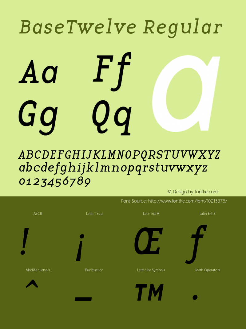 BaseTwelve Regular Version 1.00 Font Sample