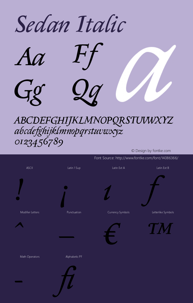 Sedan Italic Version 1.001 Font Sample