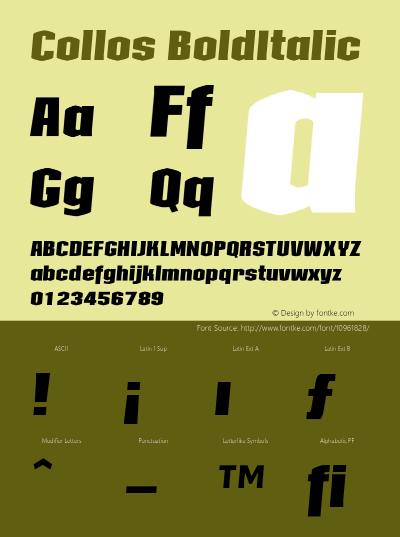 Collos BoldItalic Version 001.000 Font Sample