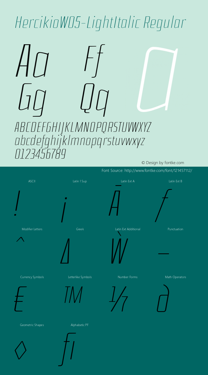 Hercikio W05 LightItalic Version 1.00 Font Sample