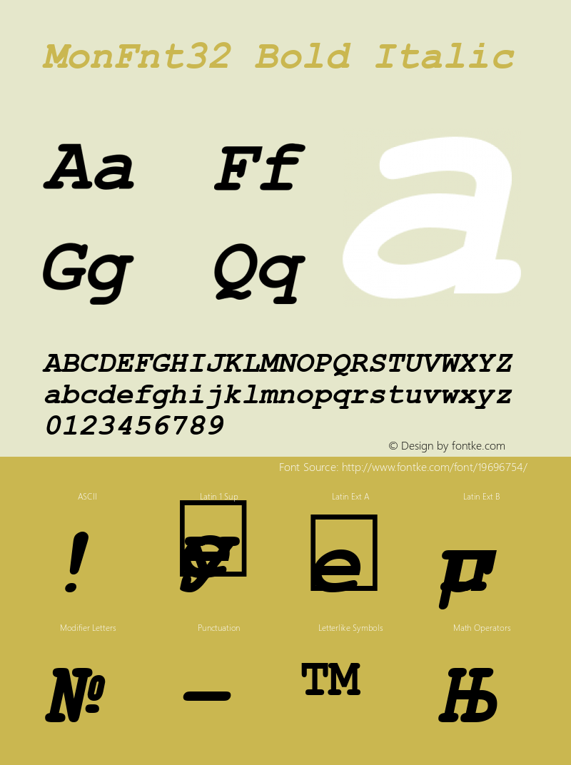 MonFnt32 Bold Italic Version 1.00 Font Sample