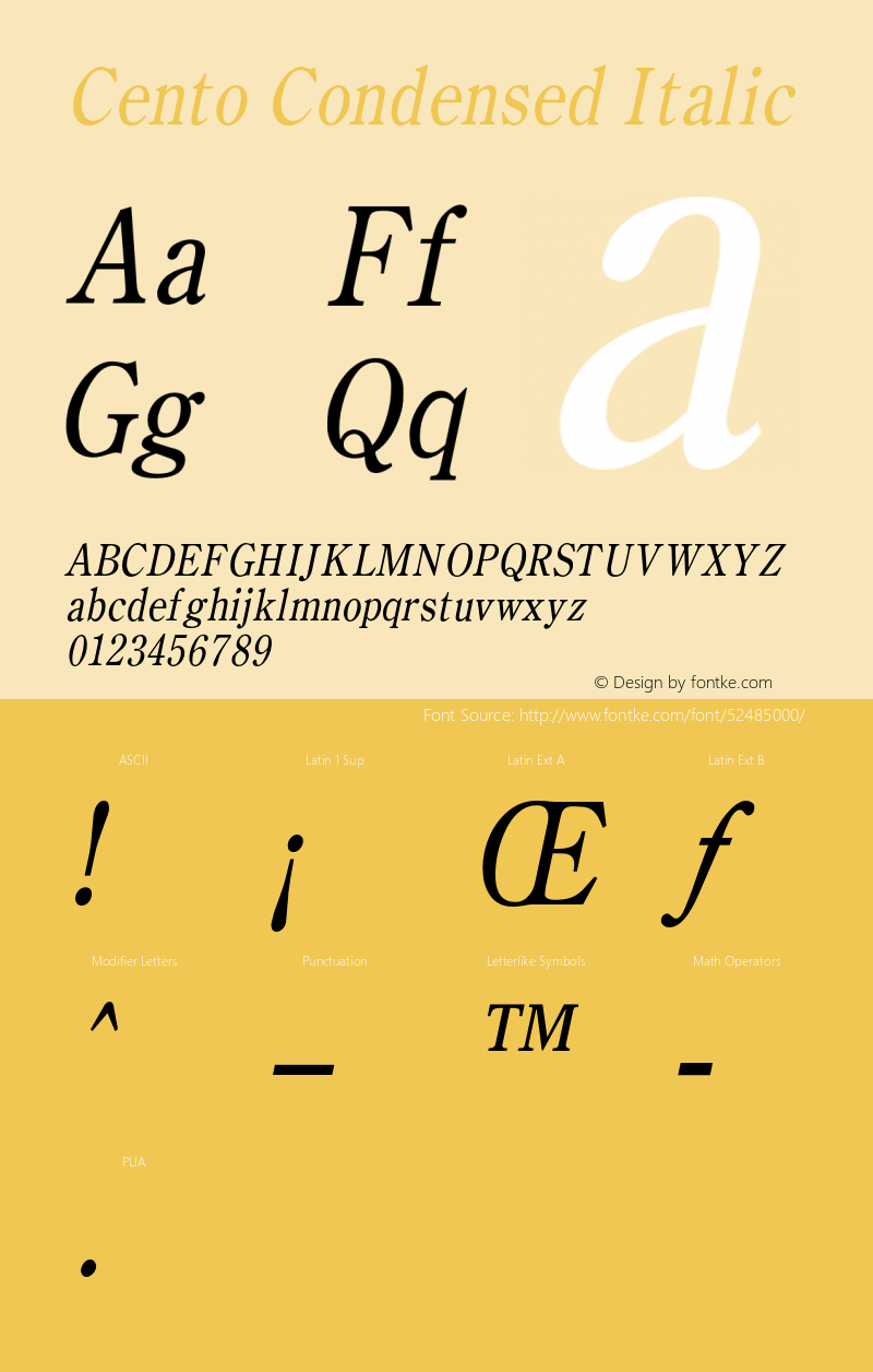 CentoCondensedItalic Altsys Fontographer 4.1 1/27/95 {DfLp-URBC-66E7-7FBL-FXFA} Font Sample