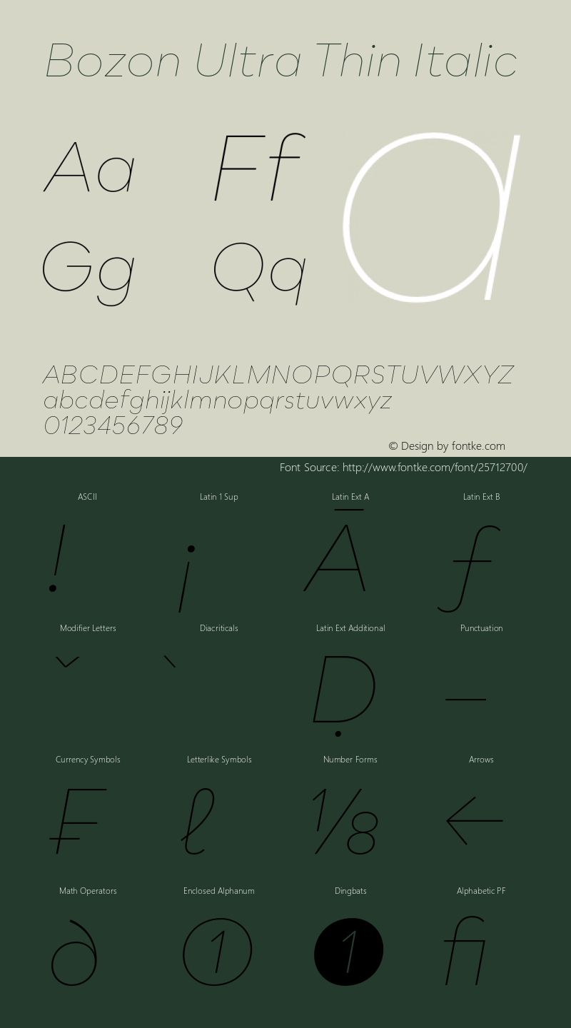 Bozon Ultra Thin Italic Version 1.000;PS 001.000;hotconv 1.0.88;makeotf.lib2.5.64775 Font Sample