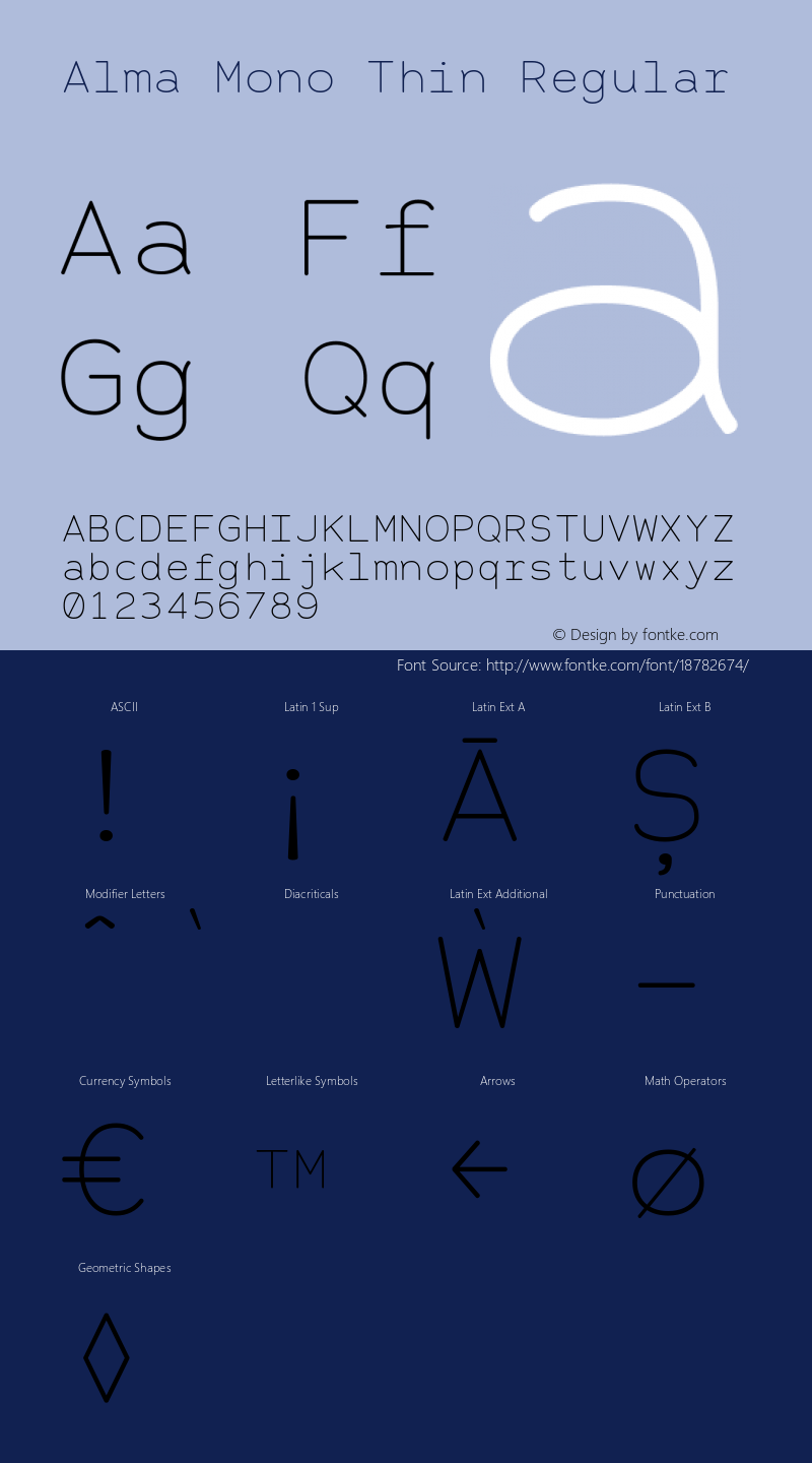 Alma Mono Thin Regular Version 1.000 Font Sample