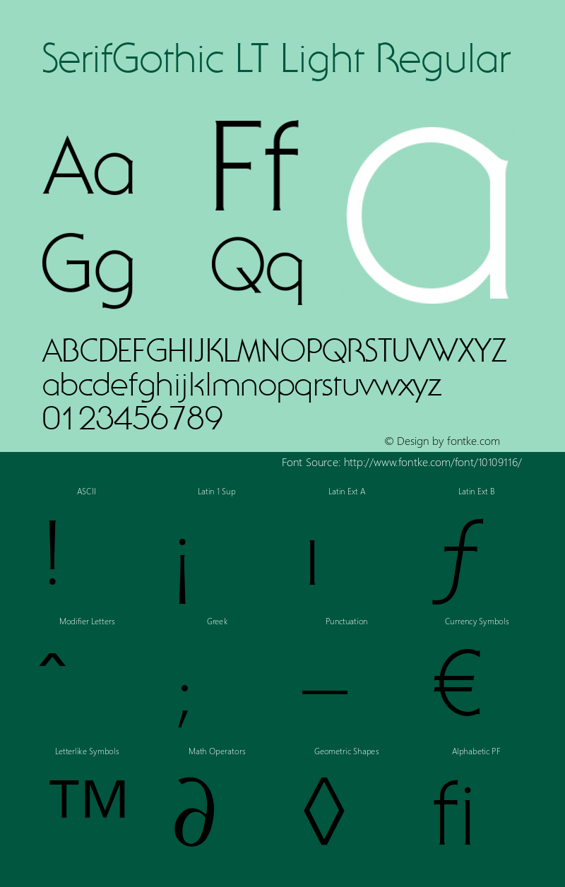 SerifGothic LT Light Regular Version 6.1; 2002 Font Sample