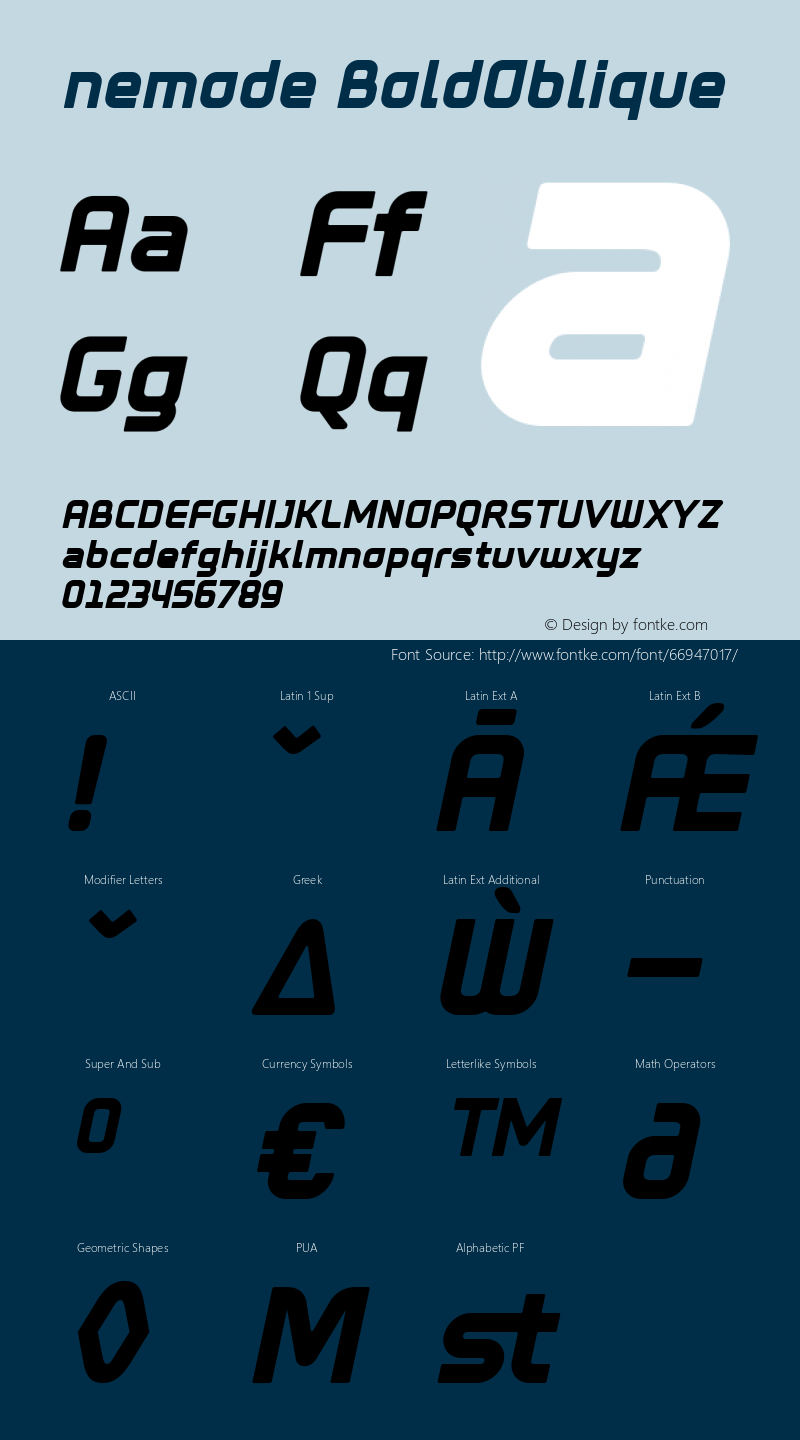 nemode BoldOblique Version 1.000 Font Sample