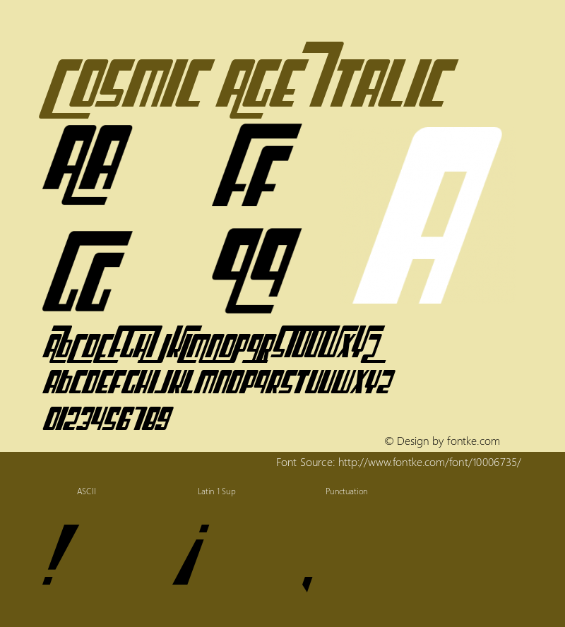Cosmic Age Italic Macromedia Fontographer 4.1 2/3/99 Font Sample