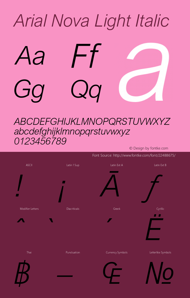 Arial Nova Light Italic Version 1.10m Font Sample