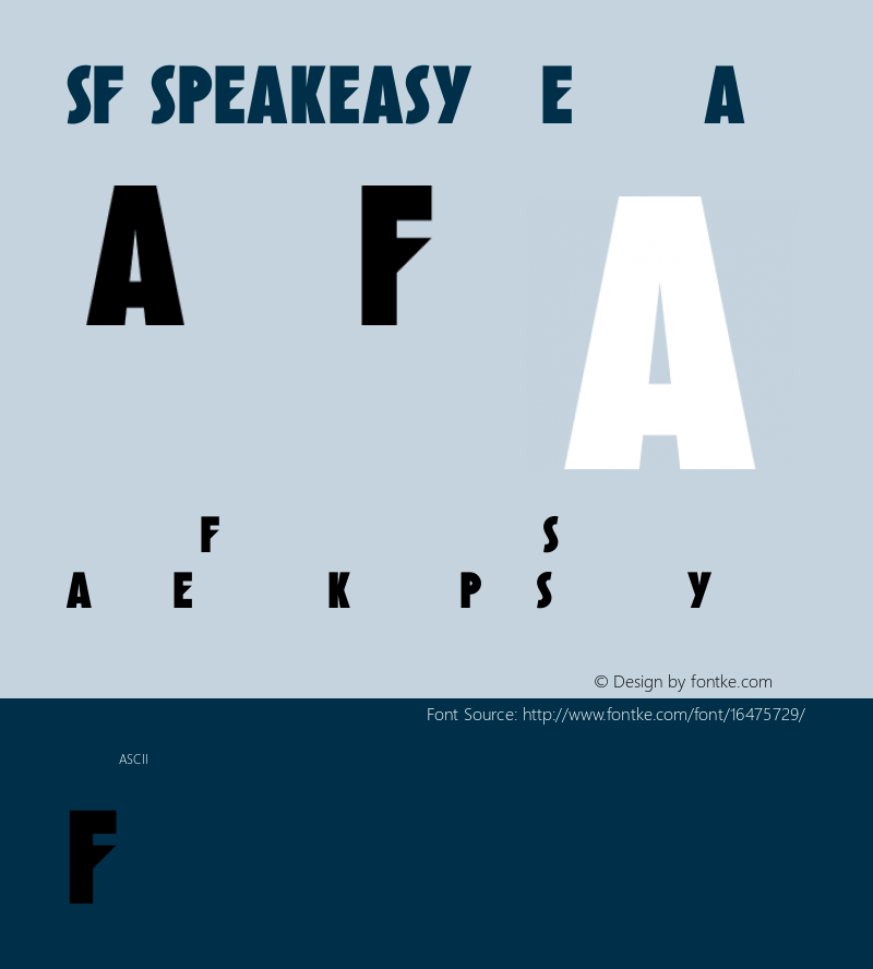 SF Speakeasy Regular ver 1.0.1; 2000. Freeware for non-commercial use. Font Sample