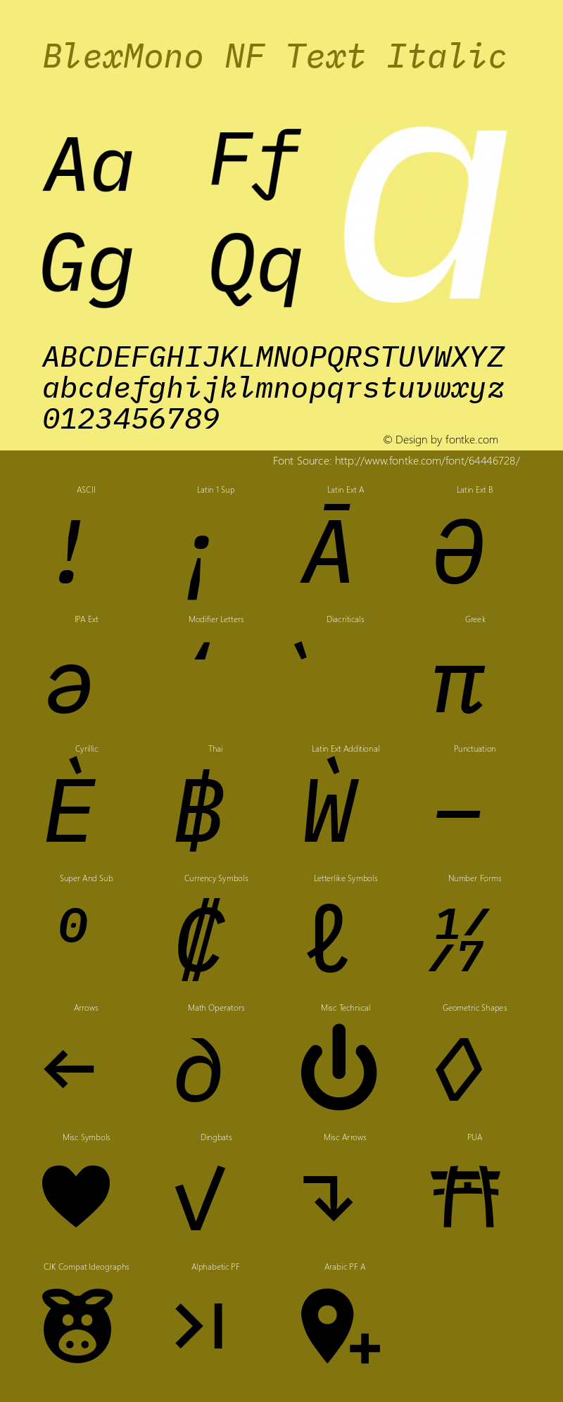 Blex Mono Text Italic Nerd Font Complete Windows Compatible Version 2.000 Font Sample