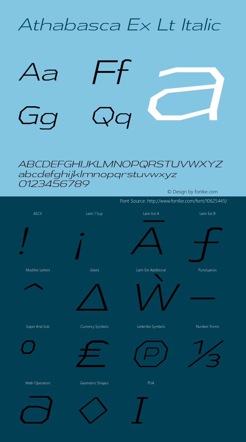 Athabasca Ex Lt Italic Version 1.000 Font Sample