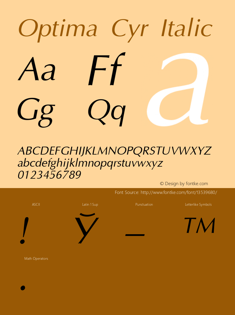 Optima Cyr Italic 001.000 Font Sample