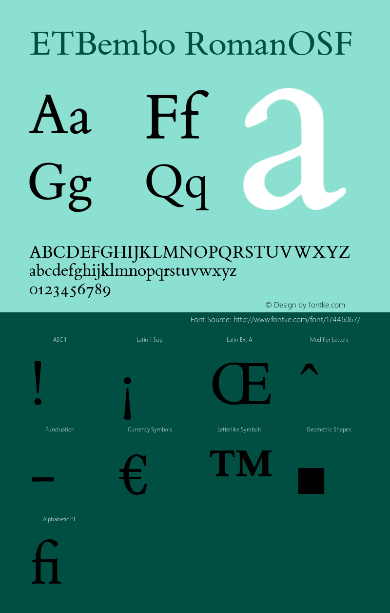 ETBembo RomanOSF Version 001.001 Font Sample