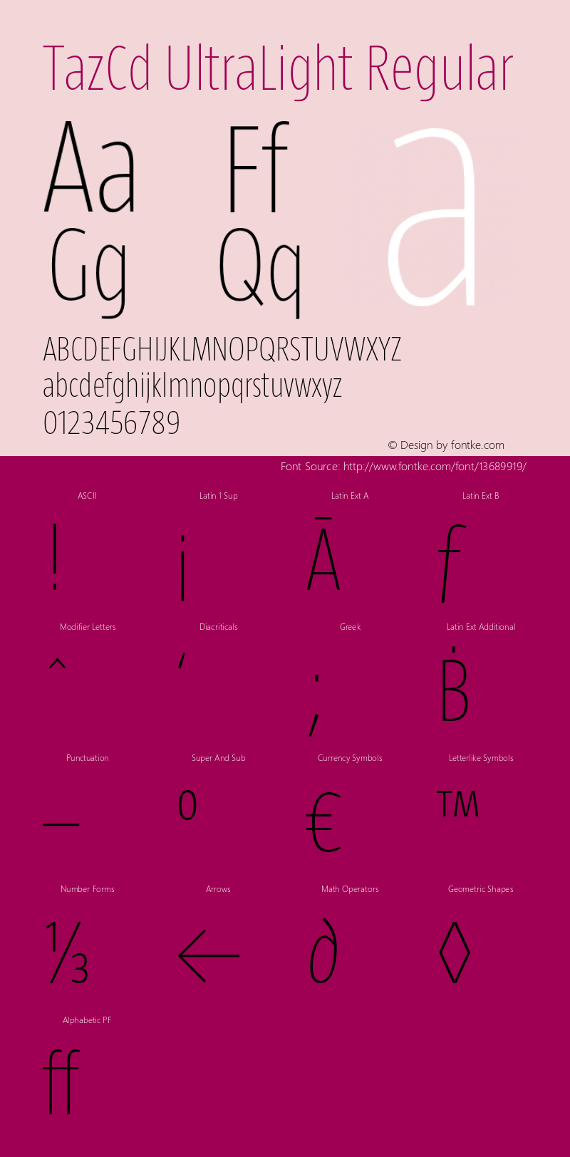 TazCd UltraLight Regular Version 1.003 Font Sample