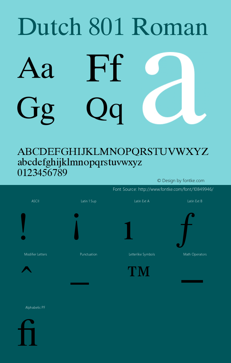 Dutch 801 Roman Version 003.001 Font Sample