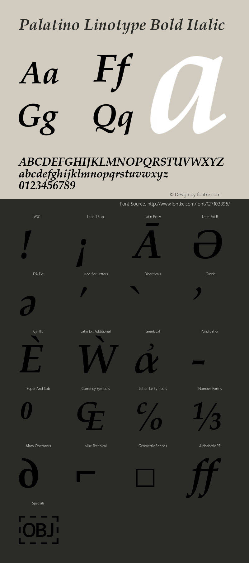 Palatino Linotype Bold Italic Version 1.40 Font Sample