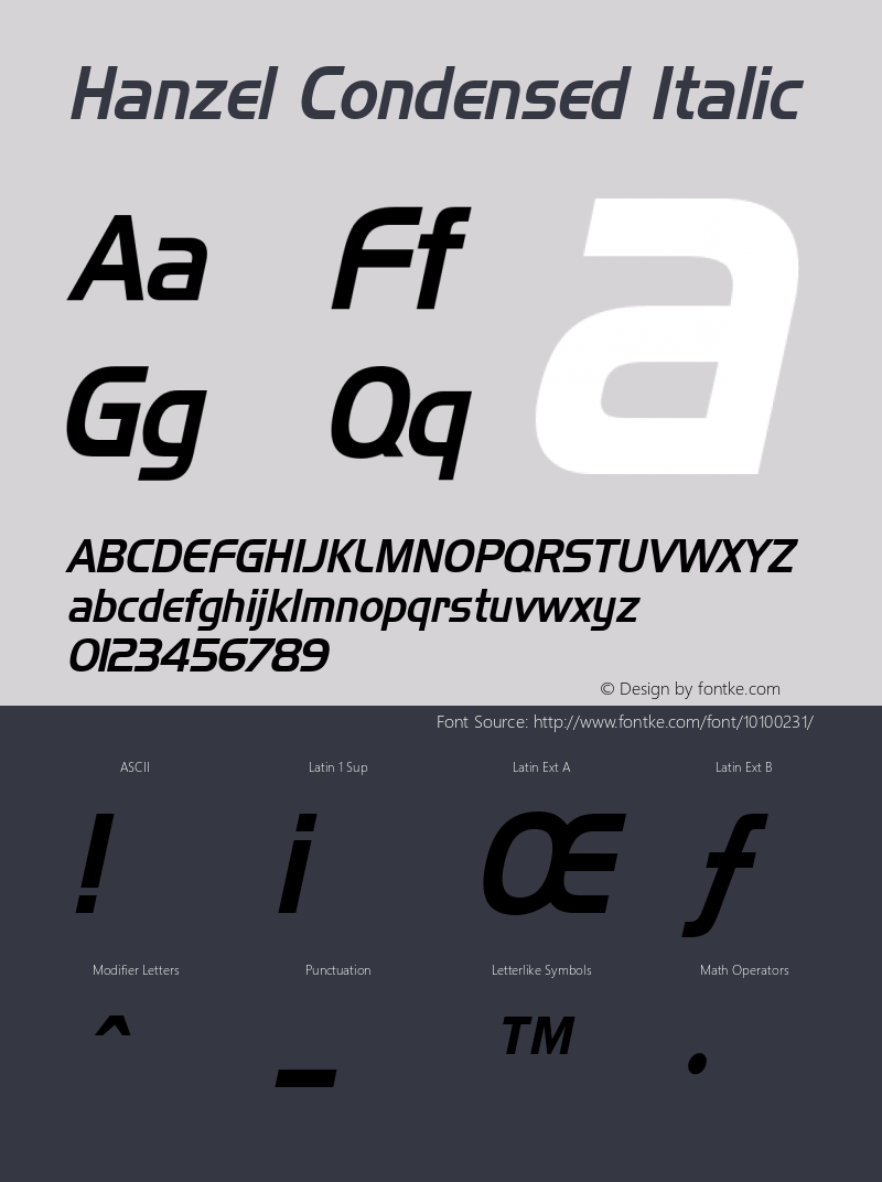 Hanzel Condensed Italic 1.0 Wed Jul 28 16:02:07 1993 Font Sample