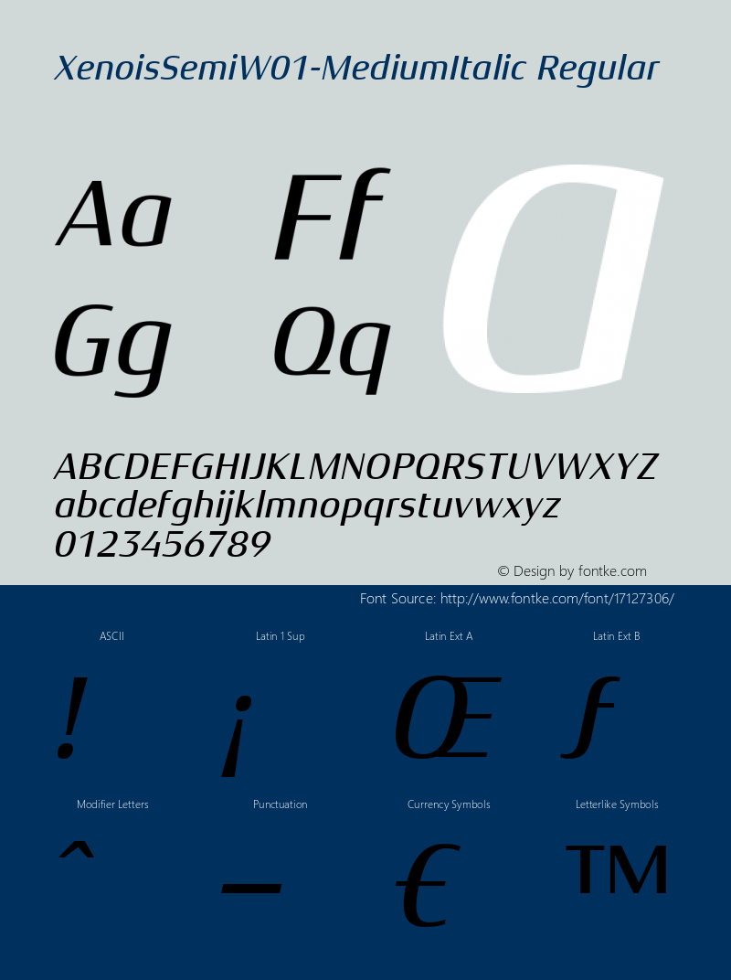 XenoisSemiW01-MediumItalic Regular Version 1.00 Font Sample