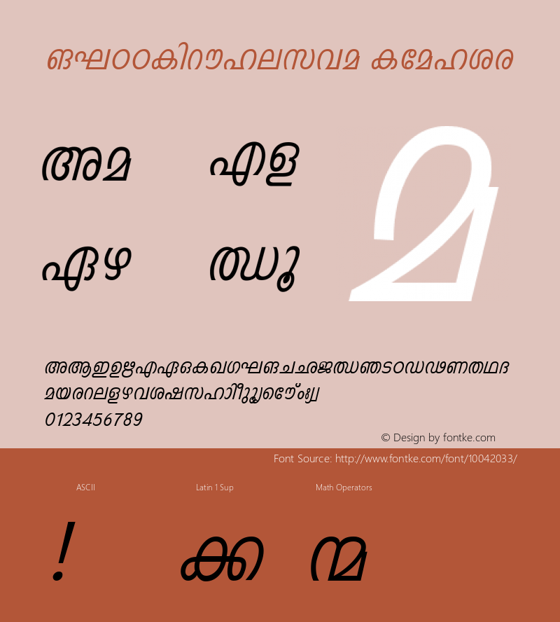 ML-TTIndulekha Italic 1.0 Thu Jul 11 14:42:16 1996 Font Sample