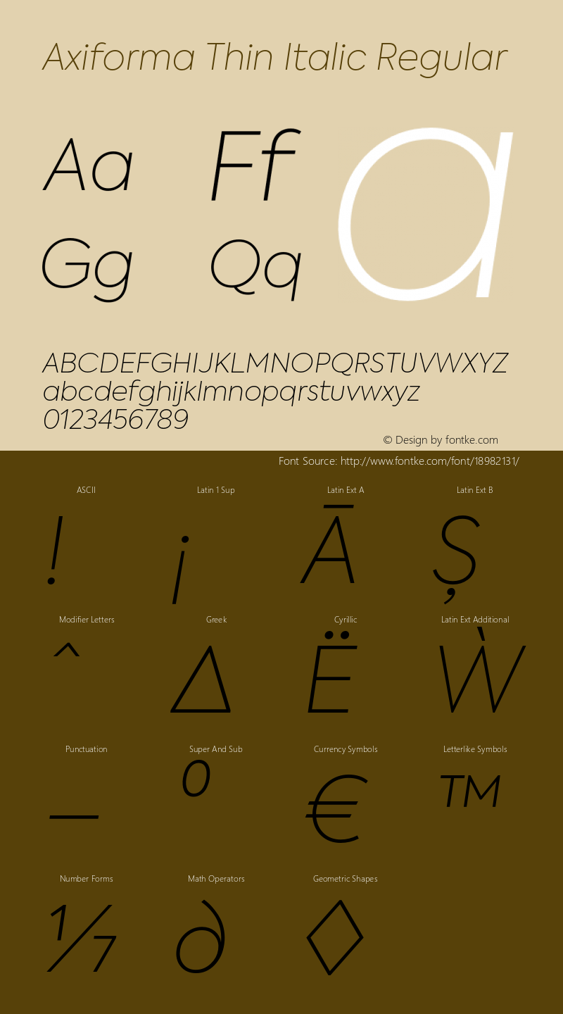 Axiforma Thin Italic Regular Version 1.001;PS 001.001;hotconv 1.0.88;makeotf.lib2.5.64775 Font Sample