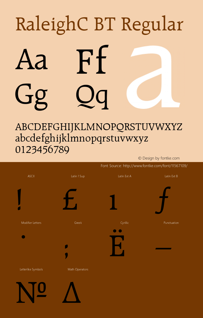 RaleighC BT Regular Version 001.000 Font Sample