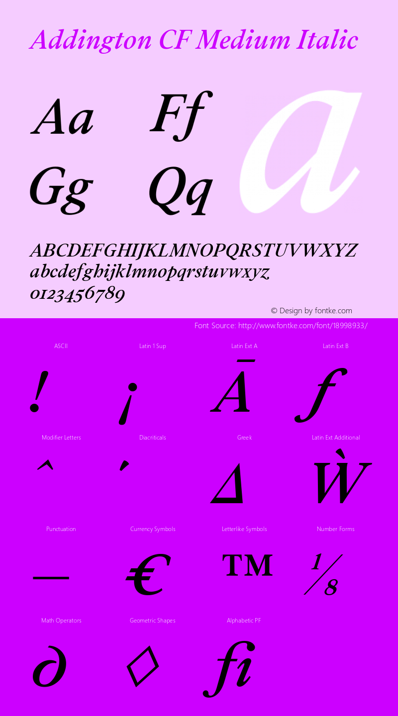 Addington CF Medium Italic Version 1.300 Font Sample