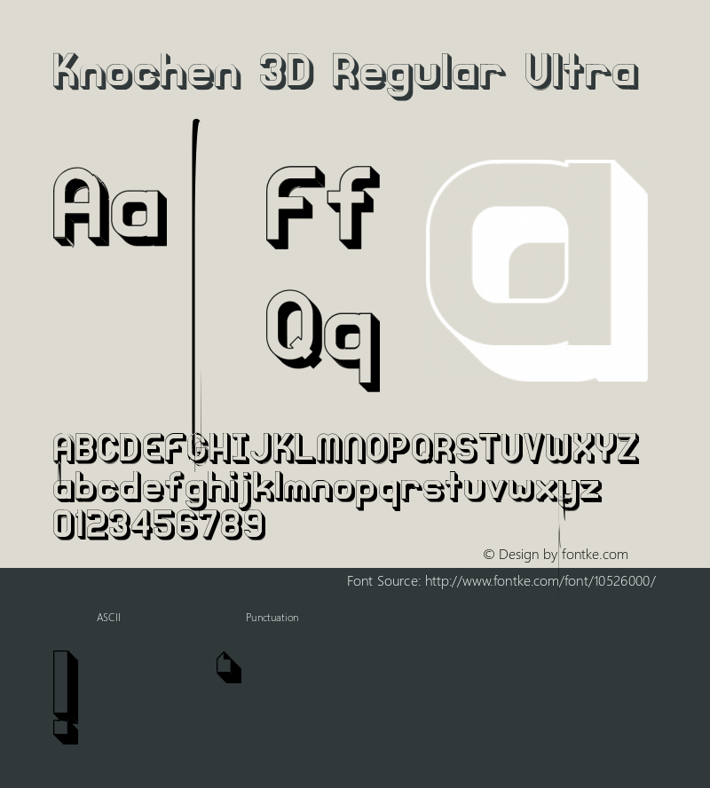 Knochen 3D Regular Ultra Version 1.000 2011 initial release Font Sample