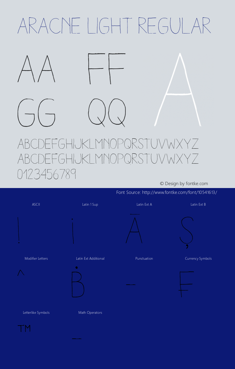 Aracne Light Regular Version 1.001 Font Sample