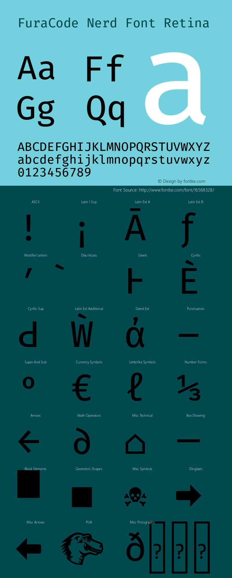 FuraCode Nerd Font Retina Version 1.102;PS 001.102;hotconv 1.0.88;makeotf.lib2.5.64775 Font Sample