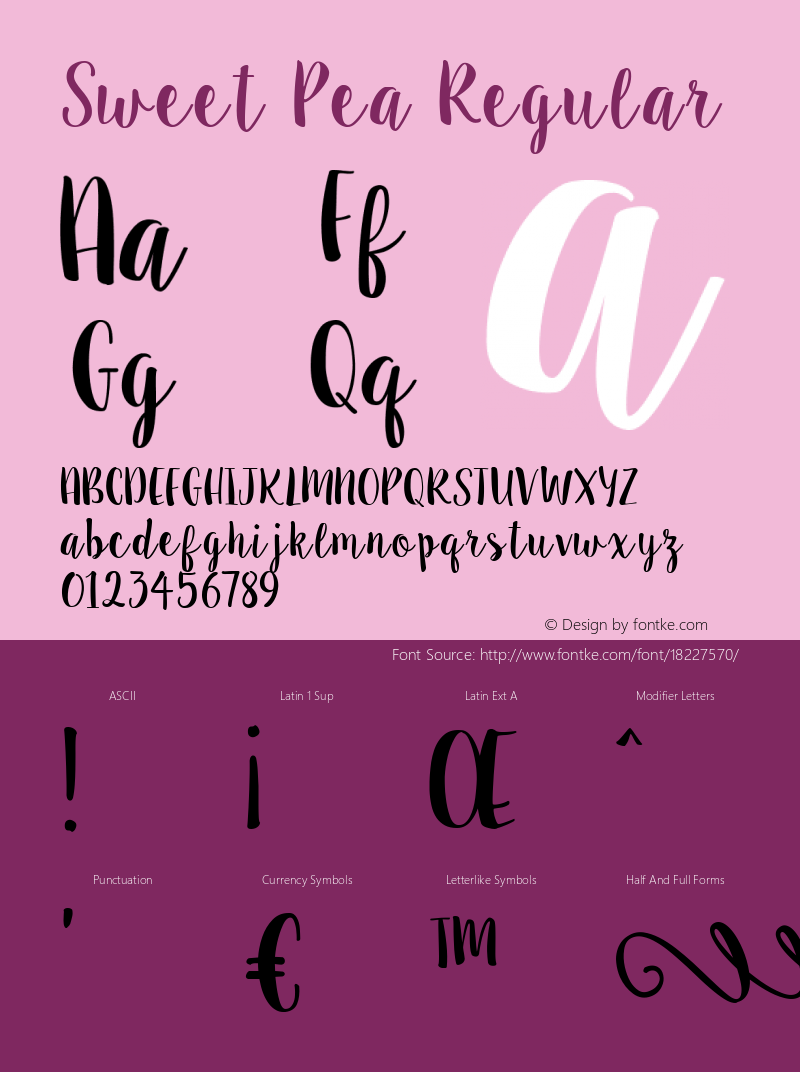 Sweet Pea Regular Version 1.0 Font Sample