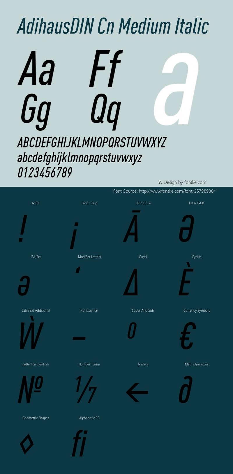 AdihausDIN Cn Medium Italic Version 1.001 Font Sample