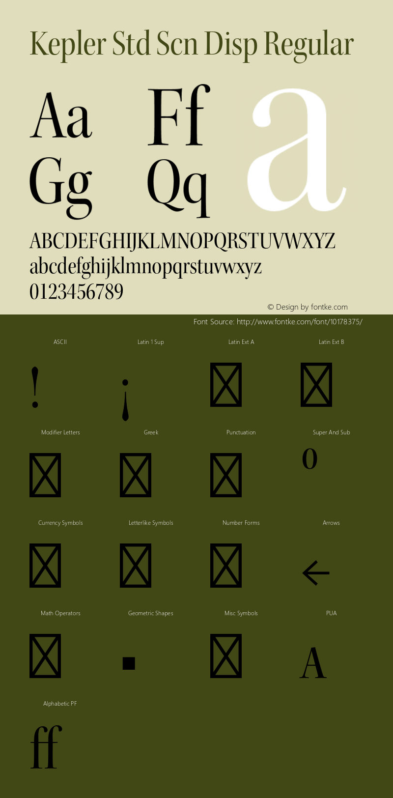 Kepler Std Scn Disp Regular Version 1.009;PS 001.000;Core 1.0.38;makeotf.lib1.6.5960 Font Sample