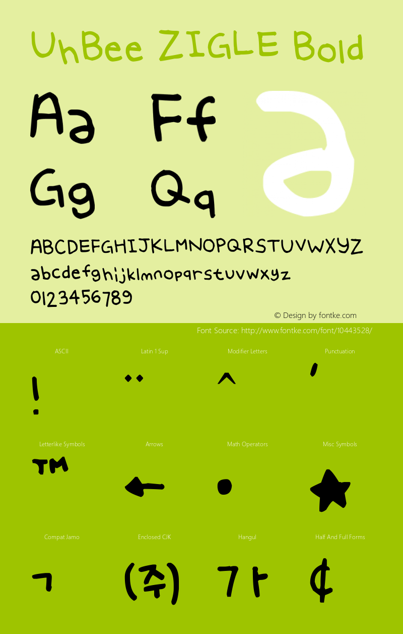 UhBee ZIGLE Bold Version 1.00 March 2, 2012, initial release Font Sample
