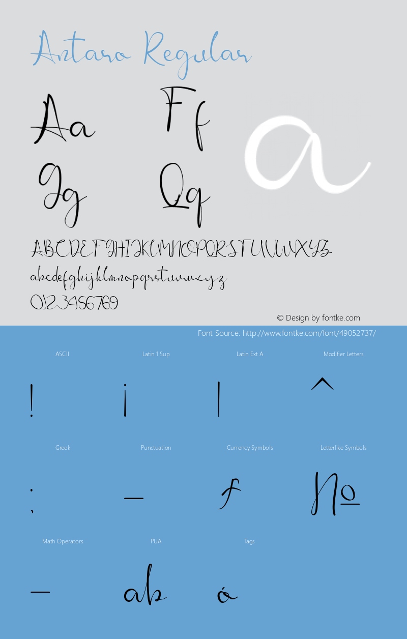 Antaro Version 1.00;November 9, 2019;FontCreator 11.5.0.2430 32-bit Font Sample