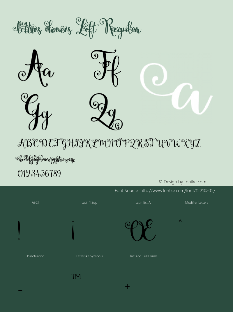 lettres douces Left Regular Version 1.0 Font Sample