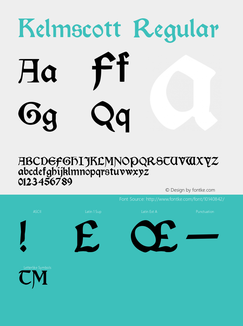 Kelmscott Regular Macromedia Fontographer 4.1 26/04/2005 Font Sample