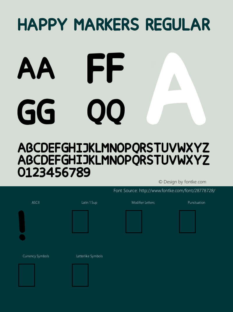 Happy markers Version 1.00;March 15, 2019;FontCreator 11.5.0.2430 64-bit Font Sample