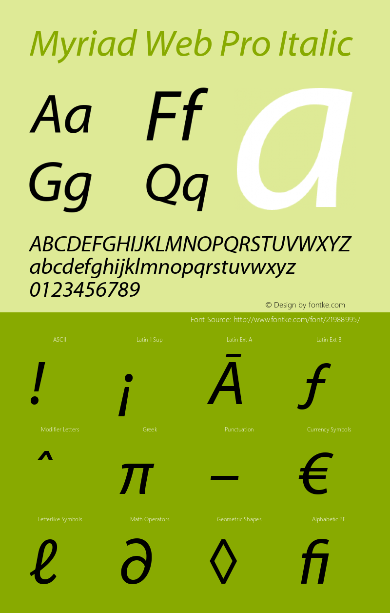 MyriadWebPro-Italic Version 1.009 Font Sample