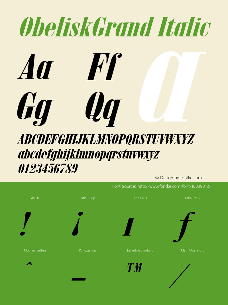 ObeliskGrand Italic The IMSI MasterFonts Collection, tm 1995 IMSI Font Sample